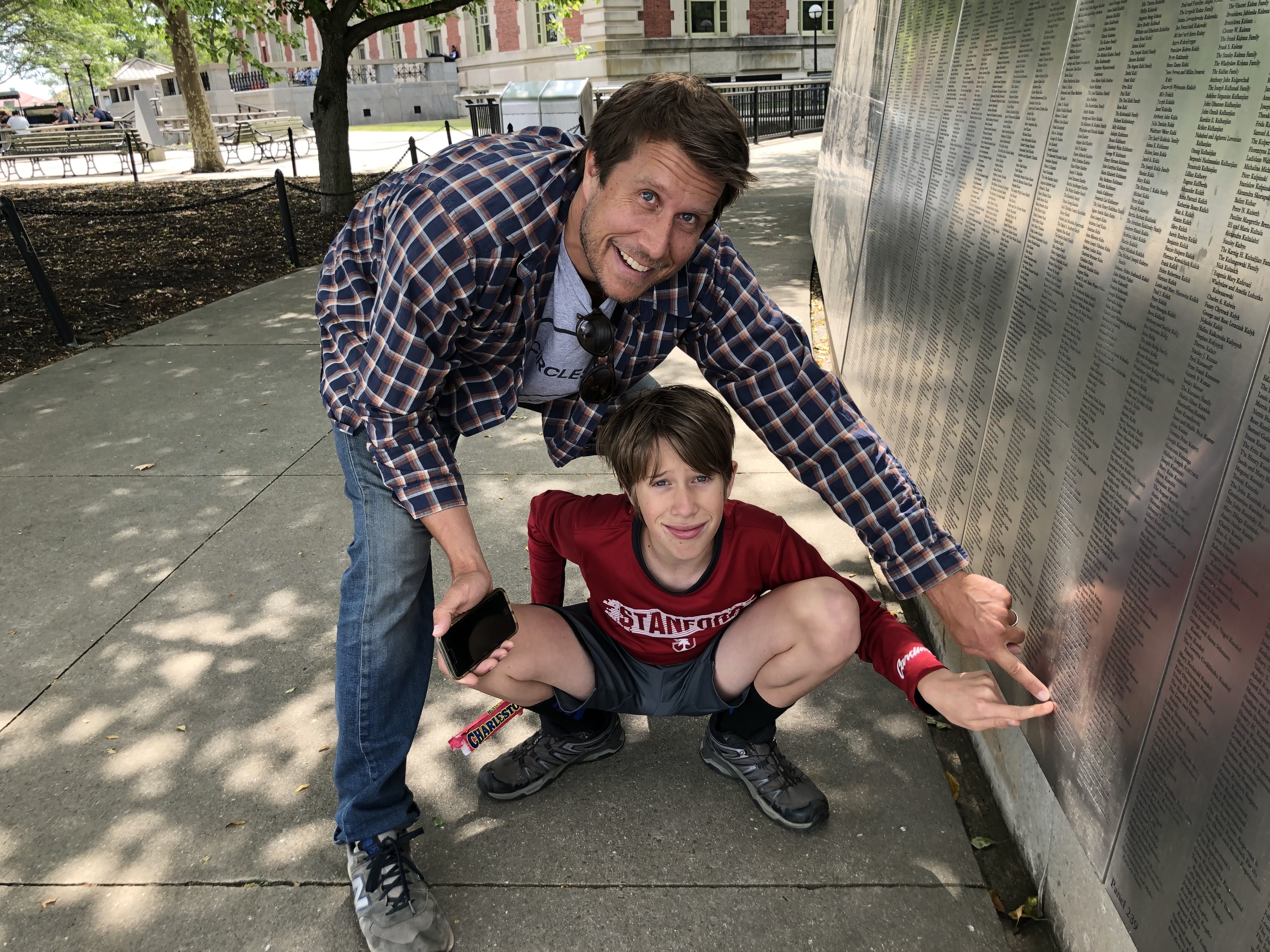 Brian and Bodi at the Ellis Island Wall of Honor, 2023
